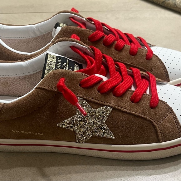 Vintage Shoes - Havana Brown and White Athletic Shoes with Red Laces. Vintage Havana brand